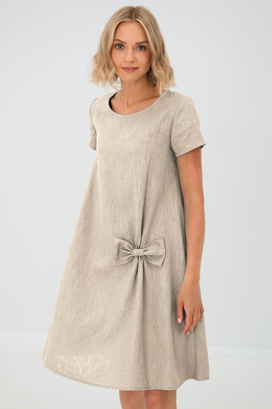 Pink Cocktail Dress, Womens Clothing, Minimalist Dress, Modest Linen Dress, Petite Dress, LeMuse Dress, Bow Dress, Loose Dress,